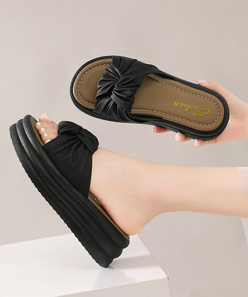 リボン厚底サンダル レディース 美脚夏靴 ボリュームソール ねじりサンダル 履きやすいサマーサンダル 軽量 コンフォートきれいめサンダル 韓国風 ビーチサンダル海 80MOJUX-001